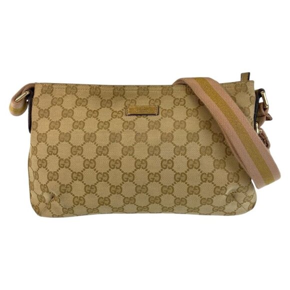 Gucci Sherry Line Beige Pink GG Canvas Shoulder Bag Messenger Bag